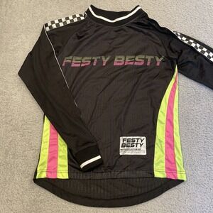 Festy Besty Moto‎ Collection 001 Shirt Jersey Womens XS Black Mesh Top